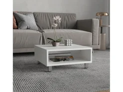 Mesa de Centro Eclipse en melamina con estantes inferior y 4 patas , blanco , 26.9 cm X 60 cm X 60 cm