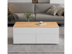 Mesa de centro elevable 100×50×40 cm - con 2 cajones - MDF - blanco + natural