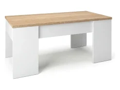 Mesa de centro elevable con almacenaje en blanco artick y roble canadian 100x45-56 cm Vita Blanco Artik (Blanco Mate) - Roble Canadian