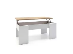 Mesa de centro elevable con almacenaje en blanco artick y roble canadian 100x45-56 cm Vita Blanco Artik (Blanco Mate) - Roble Canadian