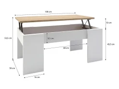 Mesa de centro elevable con almacenaje en blanco artick y roble canadian 100x45-56 cm Vita Blanco Artik (Blanco Mate) - Roble Canadian