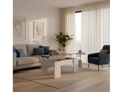 Mesa de centro elevable con almacenaje en blanco artick y roble canadian 100x45-56 cm Vita Blanco Artik (Blanco Mate) - Roble Canadian