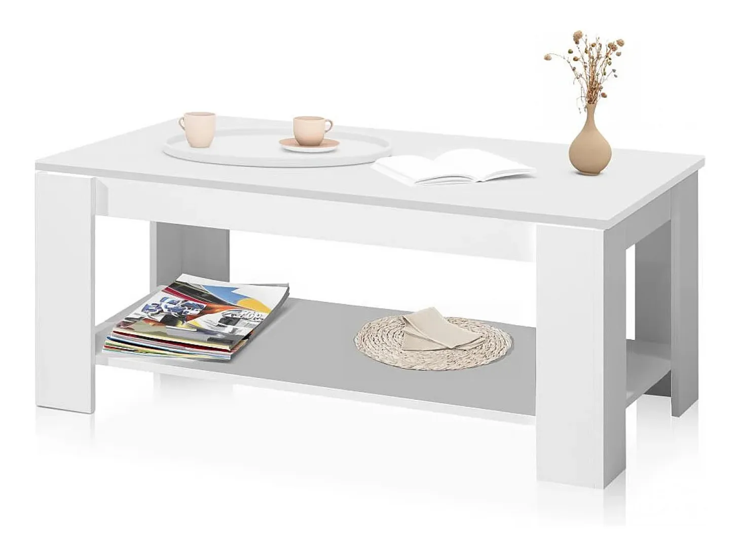 Mesa de centro elevable con almacenaje en blanco mate 120x43-54 cm Lya Blanco Artik (Blanco Mate)