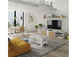 Mesa de centro elevable con almacenaje en blanco mate 120x43-54 cm Lya Blanco Artik (Blanco Mate)