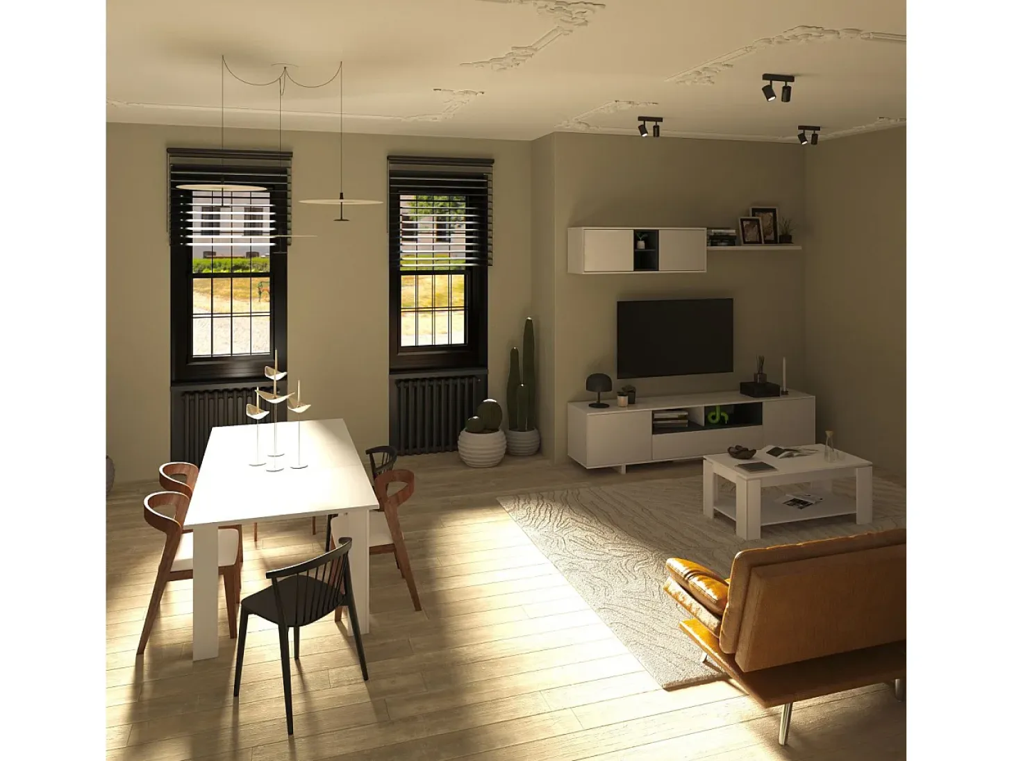 Mesa de centro elevable con almacenaje en blanco mate 120x43-54 cm Lya Blanco Artik (Blanco Mate)