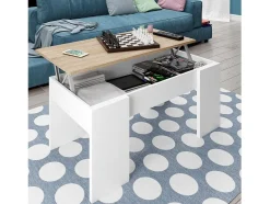 Mesa de Centro Elevable Elise, Blanco y Cemento 90x50 cm