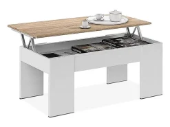Mesa de Centro Elevable Elise, Blanco y Cemento 90x50 cm