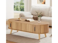 Mesa de centro elevable 120x50x39,5 cm - 2 puertas - Almacenamiento oculto - Patas de madera maciza - Natural