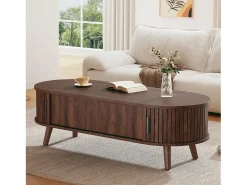 Mesa de centro elevable 120x50x39,5 cm - 2 puertas - Almacenamiento oculto - Patas de madera maciza - Marrón
