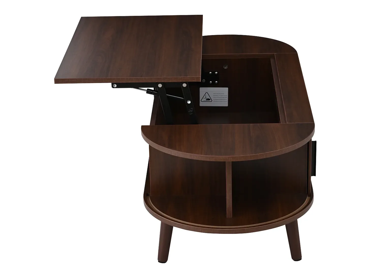 Mesa de centro elevable 120x50x39,5 cm - 2 puertas - Almacenamiento oculto - Patas de madera maciza - Marrón