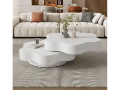 Mesa de centro en forma de flor 74,8×67,5×31 cm - Plato giratorio 360° - blanco