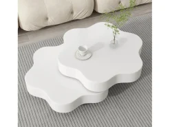 Mesa de centro en forma de flor 74,8×67,5×31 cm - Plato giratorio 360° - blanco