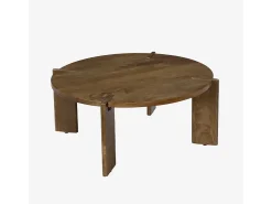 Mesa de centro exótica redonda de madera maciza nogal