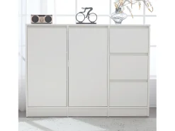 Mesa de centro giratoria con 2 cajones, blanco + nogal, 60x60x38 cm