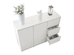 Mesa de centro giratoria con 2 cajones, blanco + nogal, 60x60x38 cm