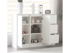 Mesa de centro giratoria con 2 cajones, blanco + nogal, 60x60x38 cm