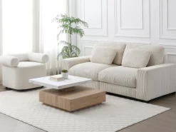 Mesa de centro giratoria con 1 cajón de MDF - Efecto mármol blanco y Natural - KYRIA