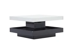 Mesa de centro giratoria con almacenaje, tablero lacado brillante - Blanco y negro