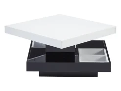 Mesa de centro giratoria con almacenaje, tablero lacado brillante - Blanco y negro