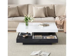Mesa de centro giratoria con almacenaje, tablero lacado brillante - Blanco y negro