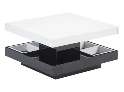 Mesa de centro giratoria con almacenaje, tablero lacado brillante - Blanco y negro