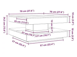 Mesa de centro giratoria 360 grados negro 70x70x34,5 cm