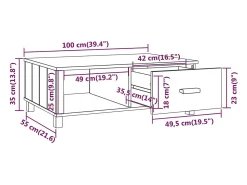 Mesa de centro HAMAR madera maciza pino gris oscuro 100x55x35cm