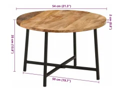 Mesa de centro hierro y madera maciza de mango 54x54x35 cm