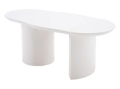 Mesa de centro irregular blanca de 100 cm con base cilíndrica estable, en MDF lacado