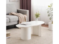 Mesa de centro irregular blanca de 100 cm con base cilíndrica estable, en MDF lacado