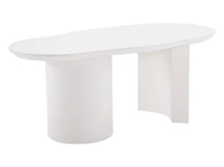 Mesa de centro irregular blanca de 100 cm con base cilíndrica estable, en MDF lacado
