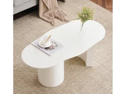 Mesa de centro irregular blanca de 100 cm con base cilíndrica estable, en MDF lacado