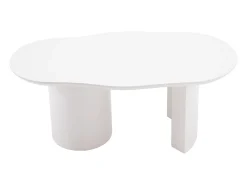 Mesa de centro irregular blanca de 100 cm con base cilíndrica estable, en MDF lacado
