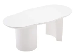 Mesa de centro irregular blanca de 100 cm con base cilíndrica estable, en MDF lacado