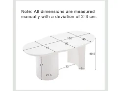 Mesa de centro irregular blanca de 100 cm con base cilíndrica estable, en MDF lacado