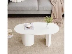 Mesa de centro irregular - 100 x 50 x 40,5 cm - Estable y duradera - Superficie lacada - MDF - Blanco