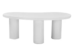 Mesa de centro irregular en forma de media luna, tablero de MDF y pata de PVC, mesa de centro irregular con base de fieltro, color blanco
