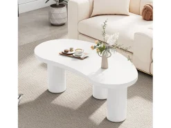 Mesa de centro irregular en forma de media luna, tablero de MDF y pata de PVC, mesa de centro irregular con base de fieltro, color blanco