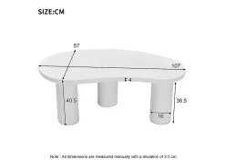 Mesa de centro irregular en forma de media luna, tablero de MDF y pata de PVC, mesa de centro irregular con base de fieltro, color blanco