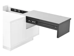 Mesa de centro lacada con iluminación LED, tablero extensible en blanco y negro, y espacio de almacenamiento oculto.