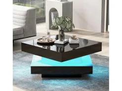 Mesa de centro lacada de alto brillo con tablero giratorio 360° - con LED - 70 x 70 x 36 cm - tablero de partículas - negro