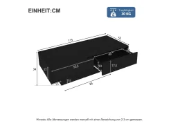 Mesa de centro LED con 2 cajones, diseño moderno, color negro, (115x55x34 cm)