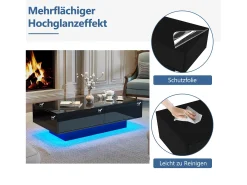 Mesa de centro LED con 2 cajones, diseño moderno, color negro, (115x55x34 cm)