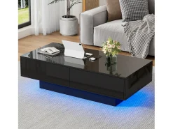 Mesa de centro LED con 2 cajones, diseño moderno, color negro, (115x55x34 cm)