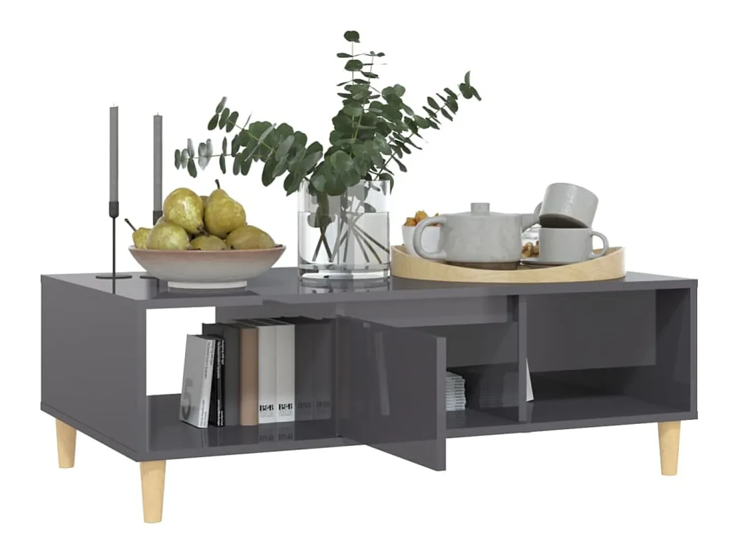 Mesa de centro madera contrachapada gris brillo 103,5x60x35 cm