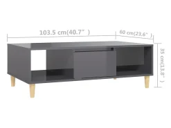 Mesa de centro madera contrachapada gris brillo 103,5x60x35 cm