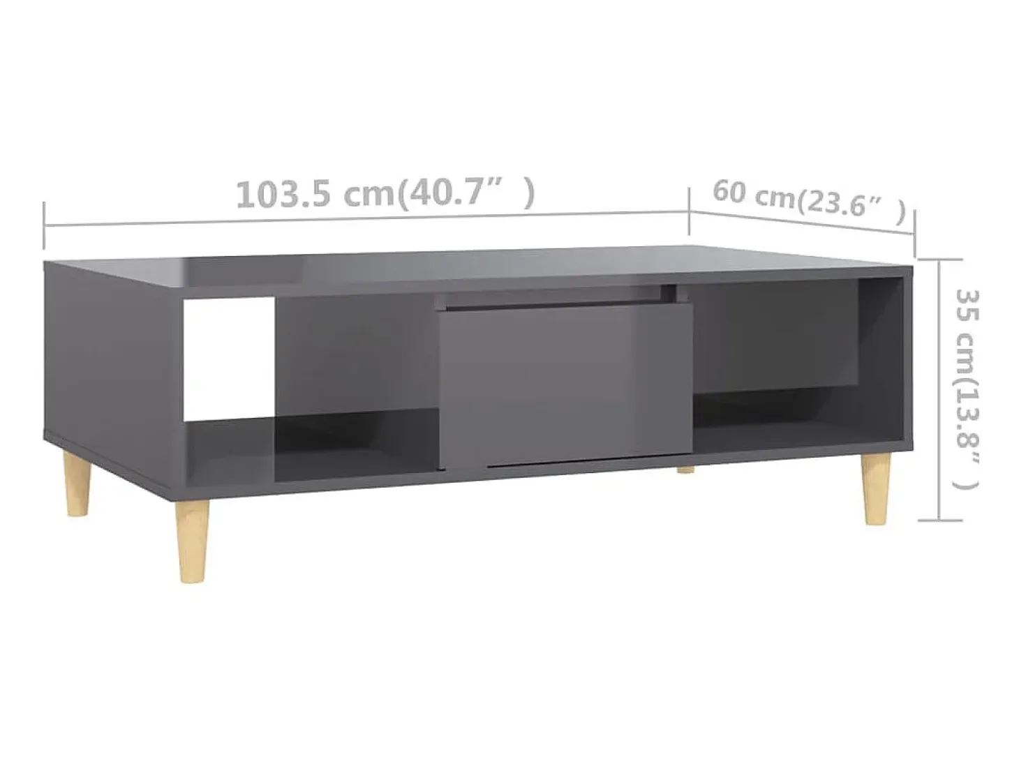 Mesa de centro madera contrachapada gris brillo 103,5x60x35 cm