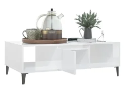 Mesa de centro madera contrachapada blanco brillo 103,5x60x35cm