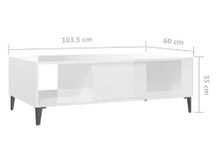 Mesa de centro madera contrachapada blanco brillo 103,5x60x35cm