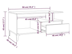 Mesa de centro madera contrachapada blanca 90x49x45 cm